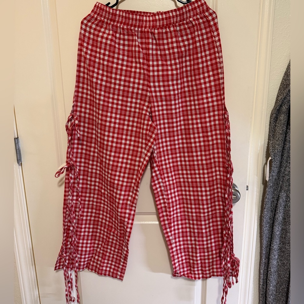 SHEIN Red and White Gingham Pants